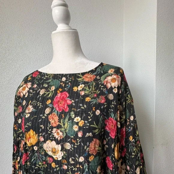 Anthropologie Eva Franco Blouse Black Floral Flowy Boho Shabby Chic - Picture 4 of 13